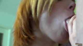 Redhead blows older man closeup sex scene