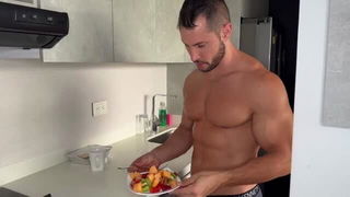 Shirtless muscular man eating fruit porn video